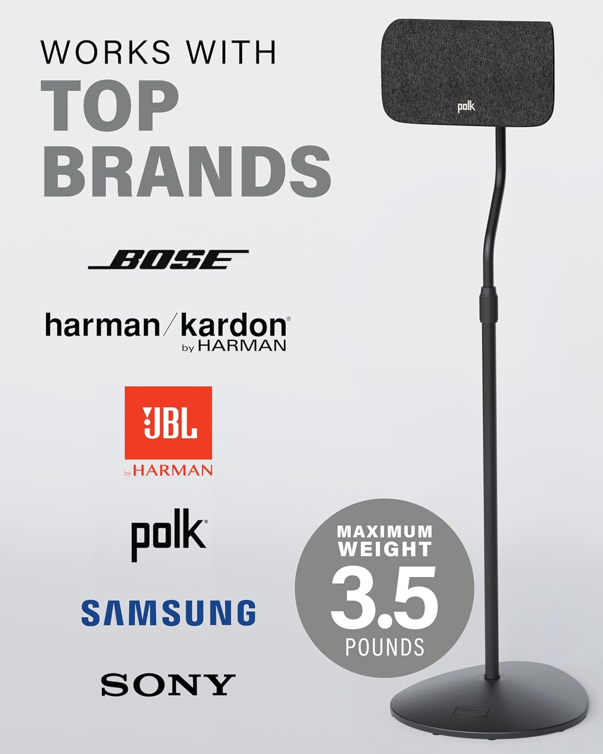 SANUS Speaker Stands Pair for Satellite & Bookshelf Speakers up to 3.5lbs – 10” Height Adjustment – Includes L-Shaped Bracket & Keyhole Adapter for Compatibility – Easy DIY Assembly