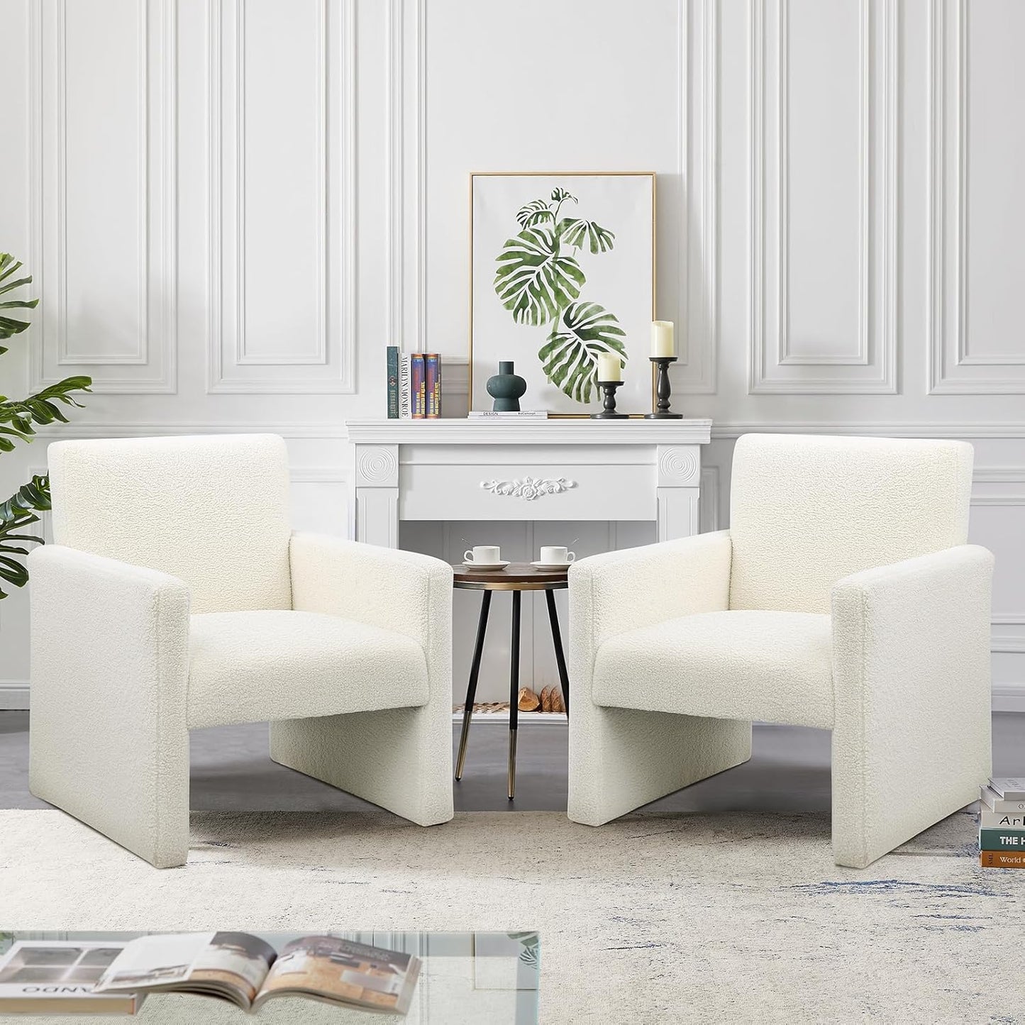 FUNKEEN Modern Accent Chair, 28” Wide Comfy Chairs for Living Room, Small Cozy Reading Chair for Bedroom, Sherpa Fabric Upholstered Lounge Armchairs with Wood Frame for Apartment, Office - White