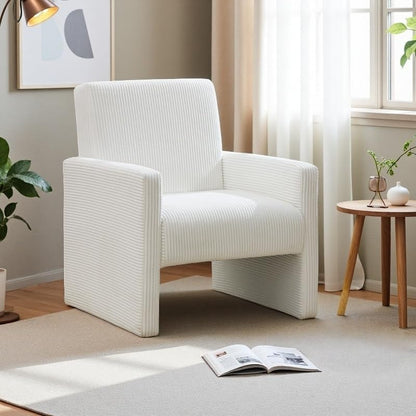 FUNKEEN Modern Accent Chair, 28” Wide Comfy Chairs for Living Room, Small Cozy Reading Chair for Bedroom, Sherpa Fabric Upholstered Lounge Armchairs with Wood Frame for Apartment, Office - White