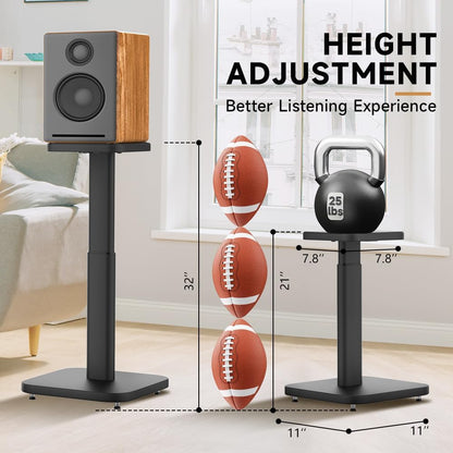 Universal Bookshelf Speaker Stands Pair - CNFRD Adjustable Height Floor Stands for Surround Sound - Holds 25lbs for Studio, Home Theater System - Tool-Free Assembly