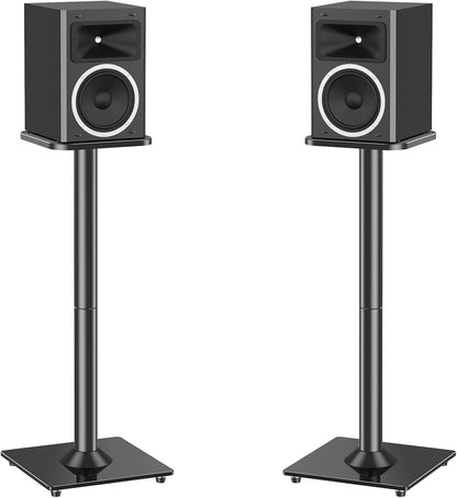 MOUNTUP Universal Speaker Stands Pair for Surround Sound, 31" Height Floor Speaker Stands, Holds Bookshelf Speaker Satellite Speaker Large Speaker, Up to 22LBS Cable Concealing 9.8" Plate Black MU9132