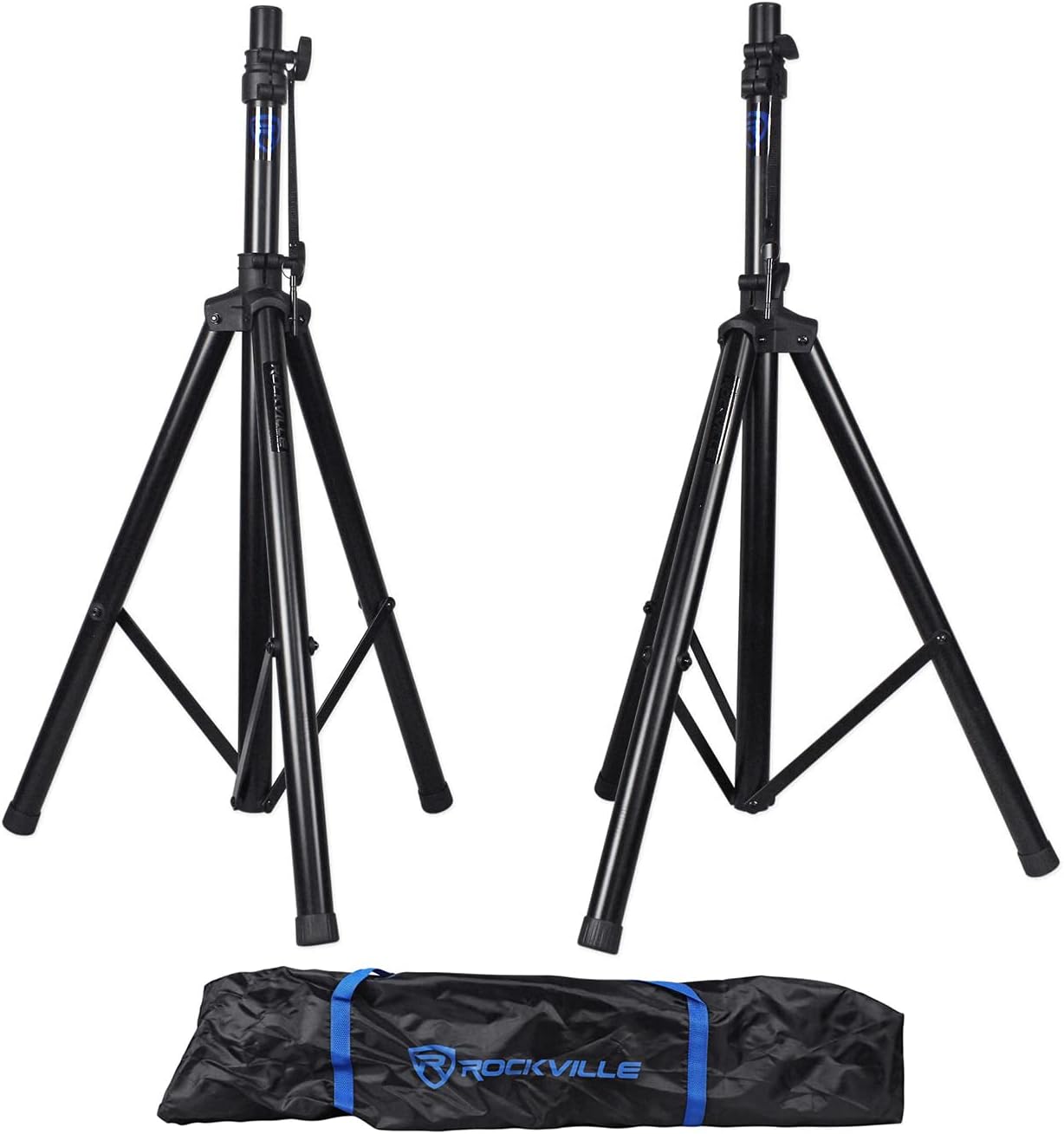 Rockville RVES1 Pair Tripod DJ PA Speaker Stands with Carry Bag, 100 lbs Capacity, Adjustable Height to 71", Steel Construction, for Events & Performances