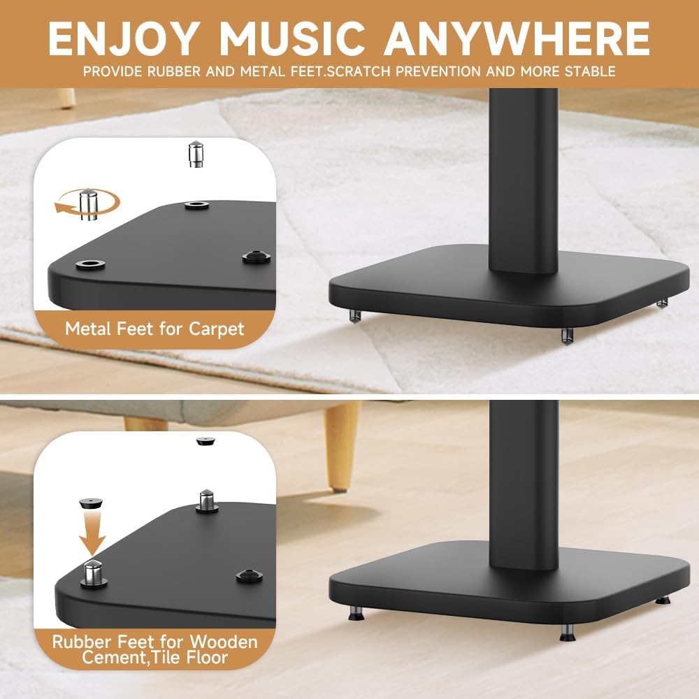 Universal Bookshelf Speaker Stands Pair - CNFRD Adjustable Height Floor Stands for Surround Sound - Holds 25lbs for Studio, Home Theater System - Tool-Free Assembly