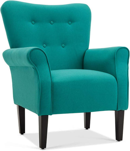 BELLEZE Modern Accent Chair, High Back Armchair, Upholstered Wingback Side Chair, Padded Single Sofa with Wooden Legs for Living Room, Bedroom - Green Blue Floral