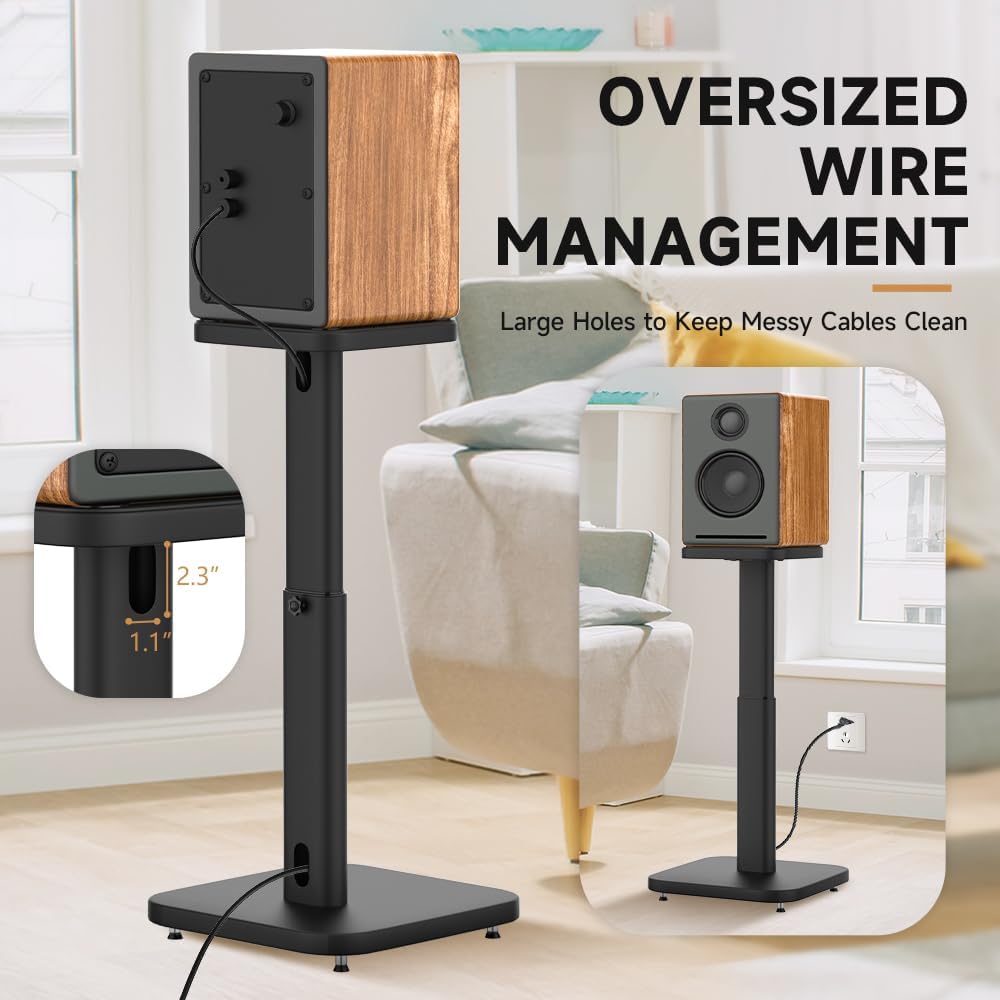 Universal Bookshelf Speaker Stands Pair - CNFRD Adjustable Height Floor Stands for Surround Sound - Holds 25lbs for Studio, Home Theater System - Tool-Free Assembly