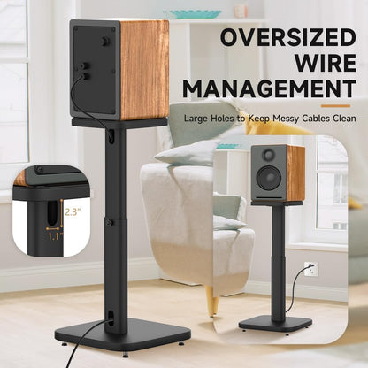 Universal Bookshelf Speaker Stands Pair - CNFRD Adjustable Height Floor Stands for Surround Sound - Holds 25lbs for Studio, Home Theater System - Tool-Free Assembly