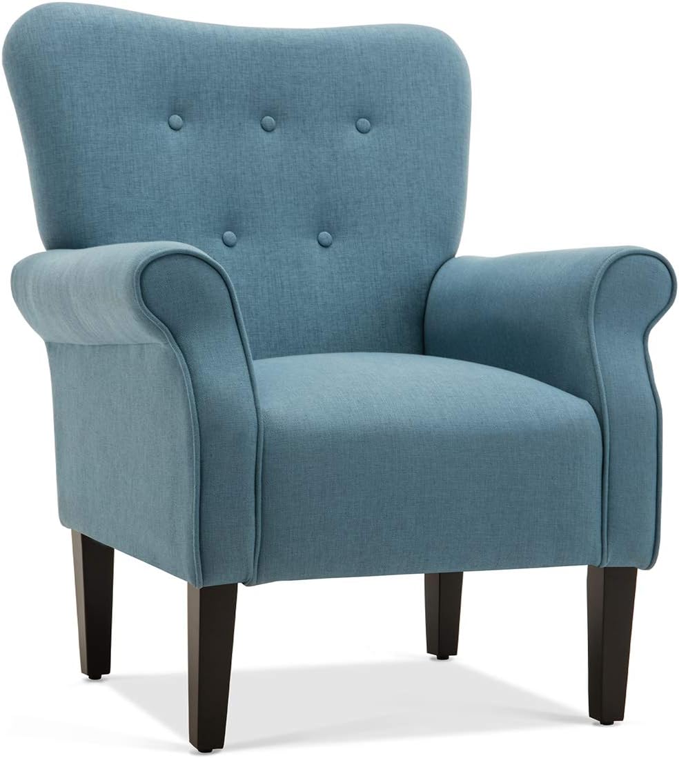 BELLEZE Modern Accent Chair, High Back Armchair, Upholstered Wingback Side Chair, Padded Single Sofa with Wooden Legs for Living Room, Bedroom - Green Blue Floral