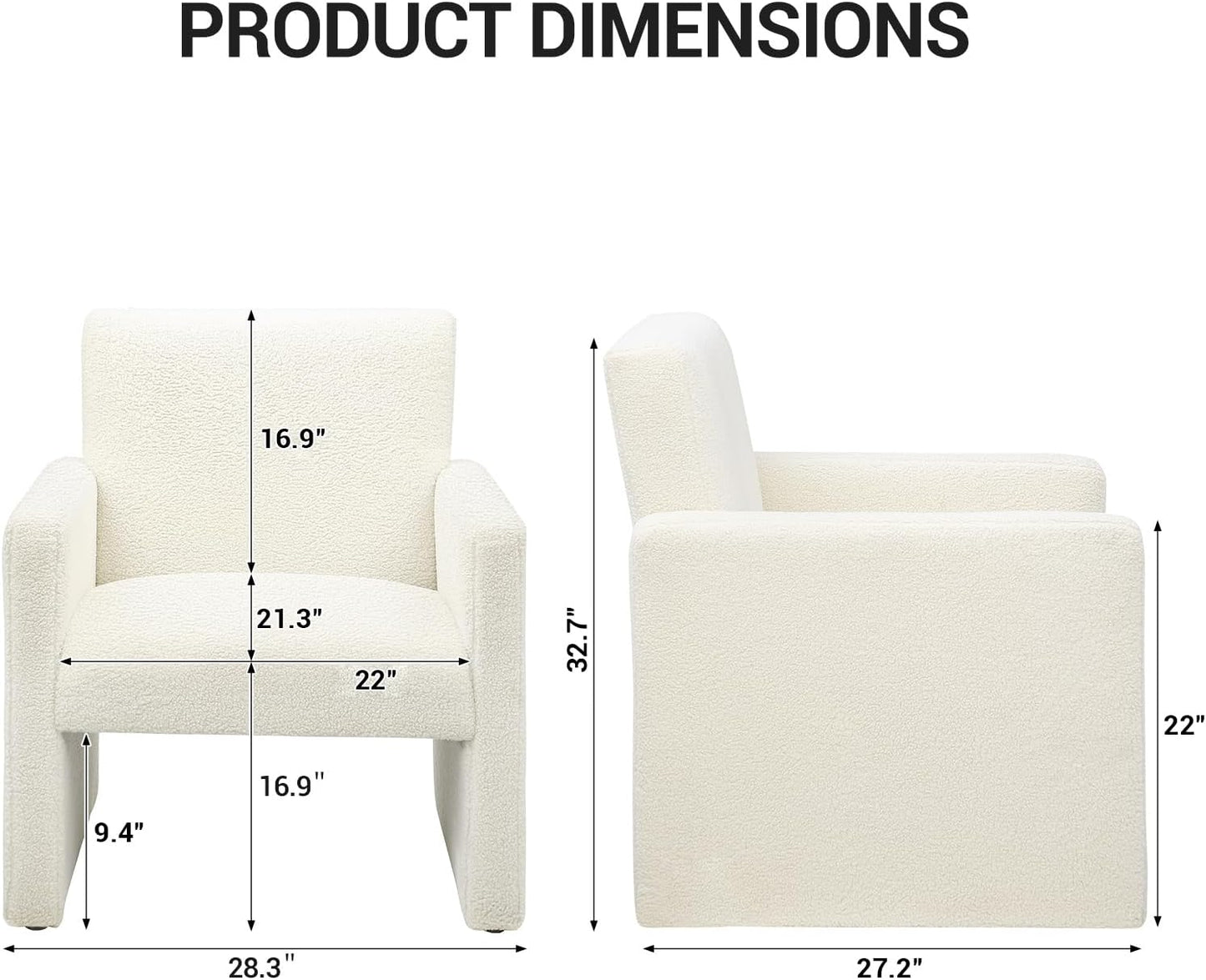 FUNKEEN Modern Accent Chair, 28” Wide Comfy Chairs for Living Room, Small Cozy Reading Chair for Bedroom, Sherpa Fabric Upholstered Lounge Armchairs with Wood Frame for Apartment, Office - White