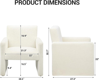 FUNKEEN Modern Accent Chair, 28” Wide Comfy Chairs for Living Room, Small Cozy Reading Chair for Bedroom, Sherpa Fabric Upholstered Lounge Armchairs with Wood Frame for Apartment, Office - White