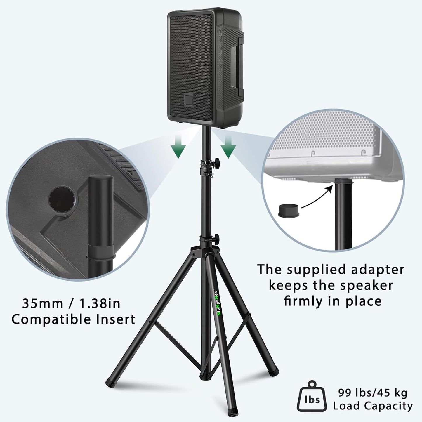 Pair of Speaker Tripod Stands Height Adjustable from 43.7'' to 70.8'' PA DJ Party Tripod Speaker Stand 35mm Compatible Insert
