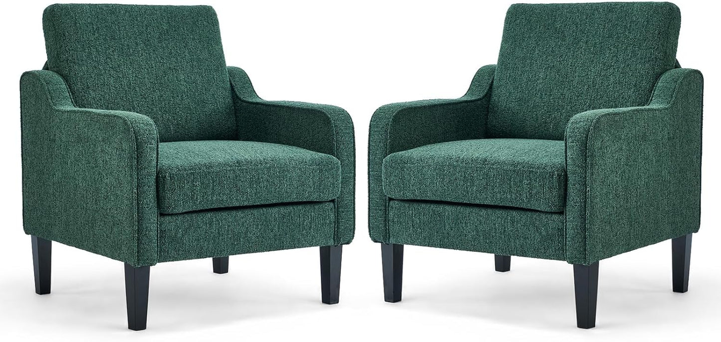 VINGLI Accent Chairs Set of 2 Living Room Chairs Light Brown Reading Chair for Bedroom Scooped Arm Chair Mid Century Modern Accent Chairs Upholstered Comfy Chair for Apartment, Waiting Room