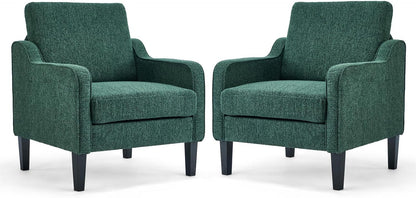 VINGLI Accent Chairs Set of 2 Living Room Chairs Light Brown Reading Chair for Bedroom Scooped Arm Chair Mid Century Modern Accent Chairs Upholstered Comfy Chair for Apartment, Waiting Room