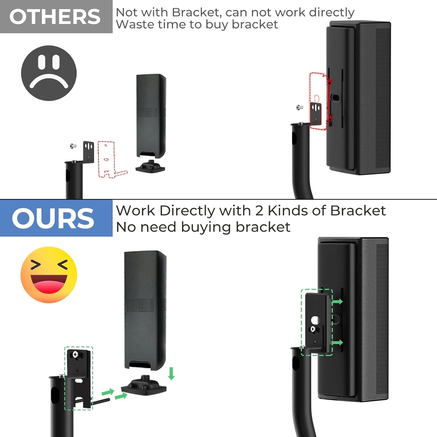 Pack of 1 Height Adjustable Stand for Bose Speaker Stands, with Slideconnect Bracket, for Surround 700, OmniJewel Lifestyle 650, CineMate GS Series II, for Bose 700 Speakers Stands