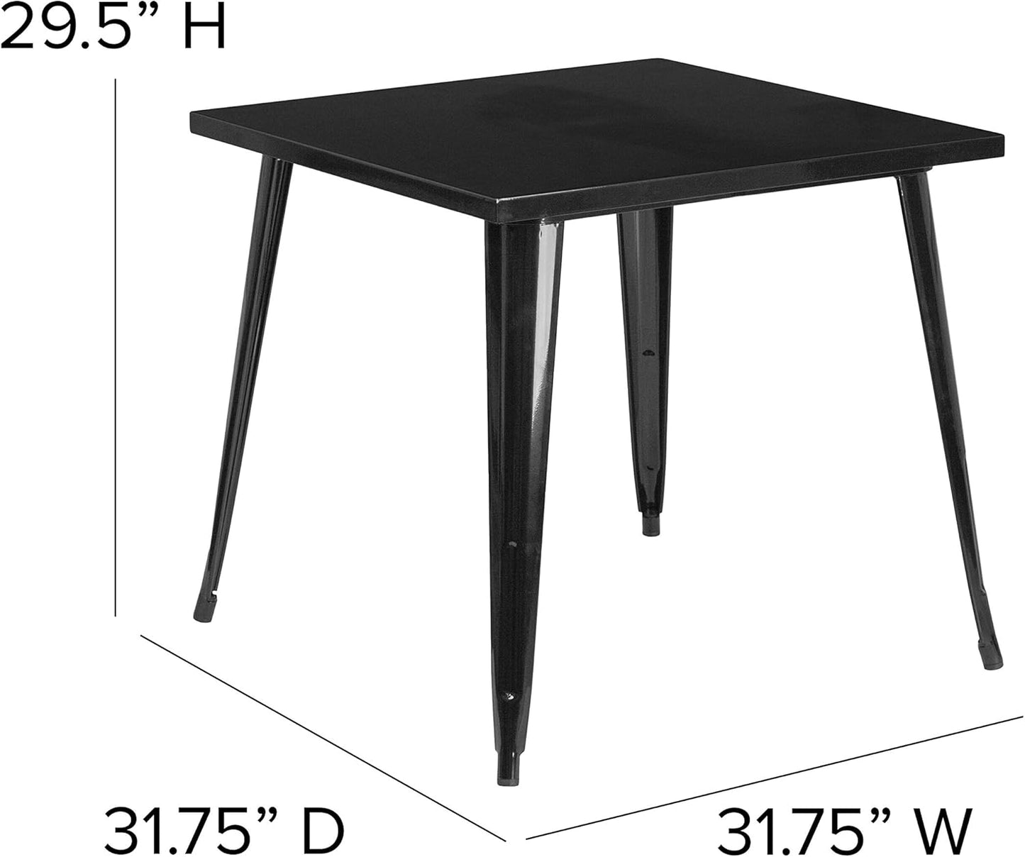 Flash Furniture Toby Commercial Grade 31.75" Square Black Metal Indoor-Outdoor Table