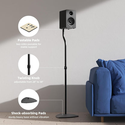 Universal Speaker Stands Pair, Satellite & Bookshelf Speaker Stands-28-38in Adjustable, Surround Sound Speaker Stand for Home Theater, Compatible to Sony/Bose/JBL/Sonos/Klipsch/Edifier/Polk
