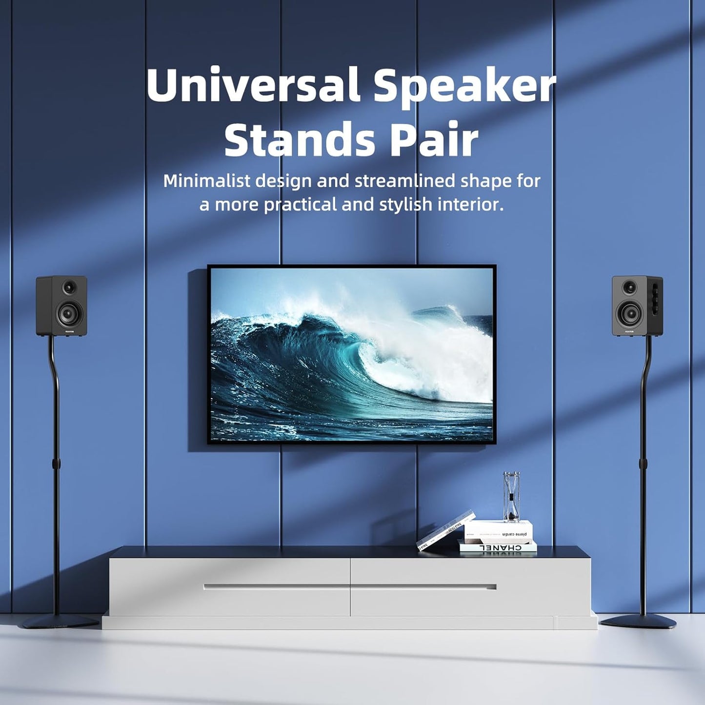 Universal Speaker Stands Pair, Satellite & Bookshelf Speaker Stands-28-38in Adjustable, Surround Sound Speaker Stand for Home Theater, Compatible to Sony/Bose/JBL/Sonos/Klipsch/Edifier/Polk