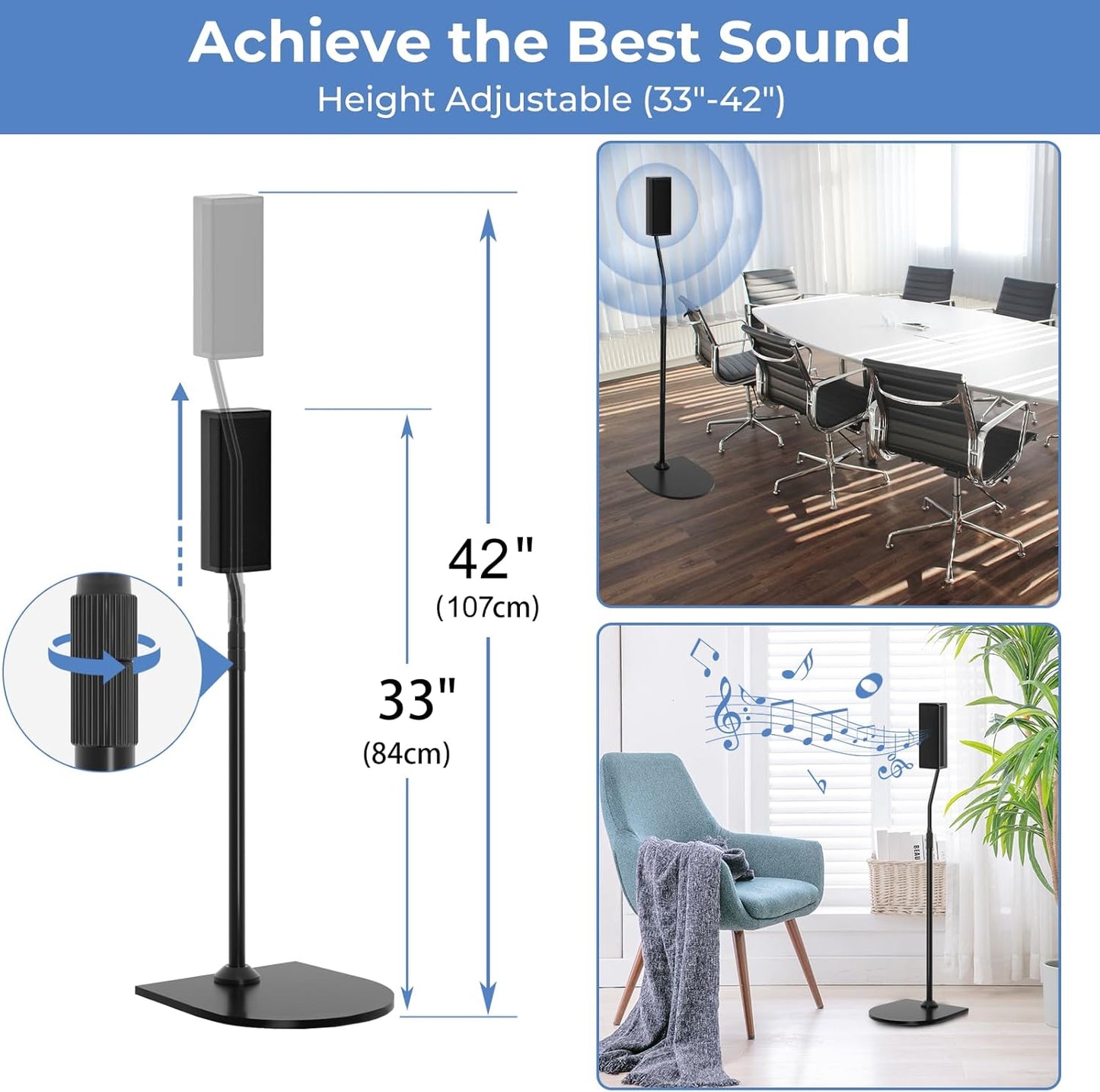 Pack of 1 Height Adjustable Stand for Bose Speaker Stands, with Slideconnect Bracket, for Surround 700, OmniJewel Lifestyle 650, CineMate GS Series II, for Bose 700 Speakers Stands