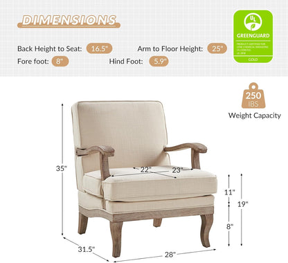 HULALA HOME Mid-Century Modern Accent Chairs Set of 2, Upholstered Lounge Arm Chair with Solid Wood Legs and Armrest, Removable Cushion Comfy Reading Armchair for Living Room, Bedroom, Balcony, Linen