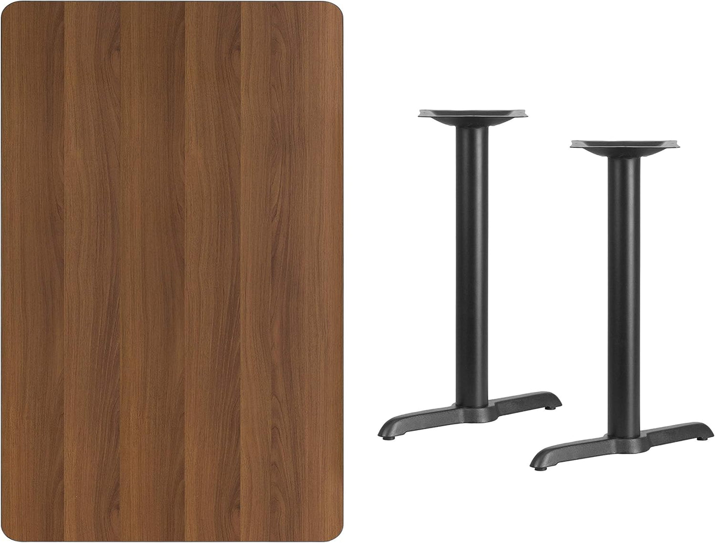 Flash Furniture 30'' x 48'' Rectangular Walnut Laminate Table Top with 5'' x 22'' Table Height Bases