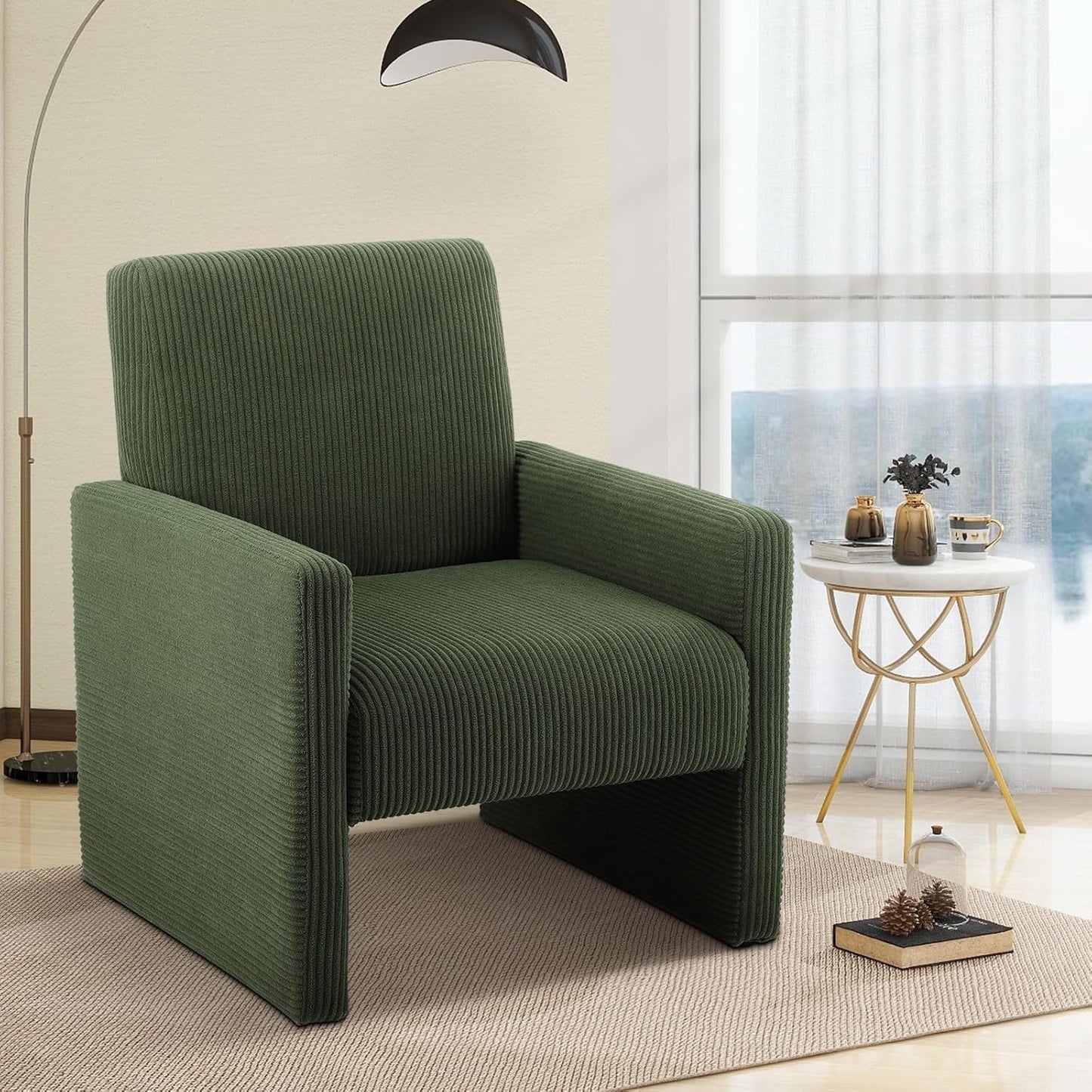 FUNKEEN Modern Accent Chair, 28” Wide Comfy Chairs for Living Room, Small Cozy Reading Chair for Bedroom, Sherpa Fabric Upholstered Lounge Armchairs with Wood Frame for Apartment, Office - White