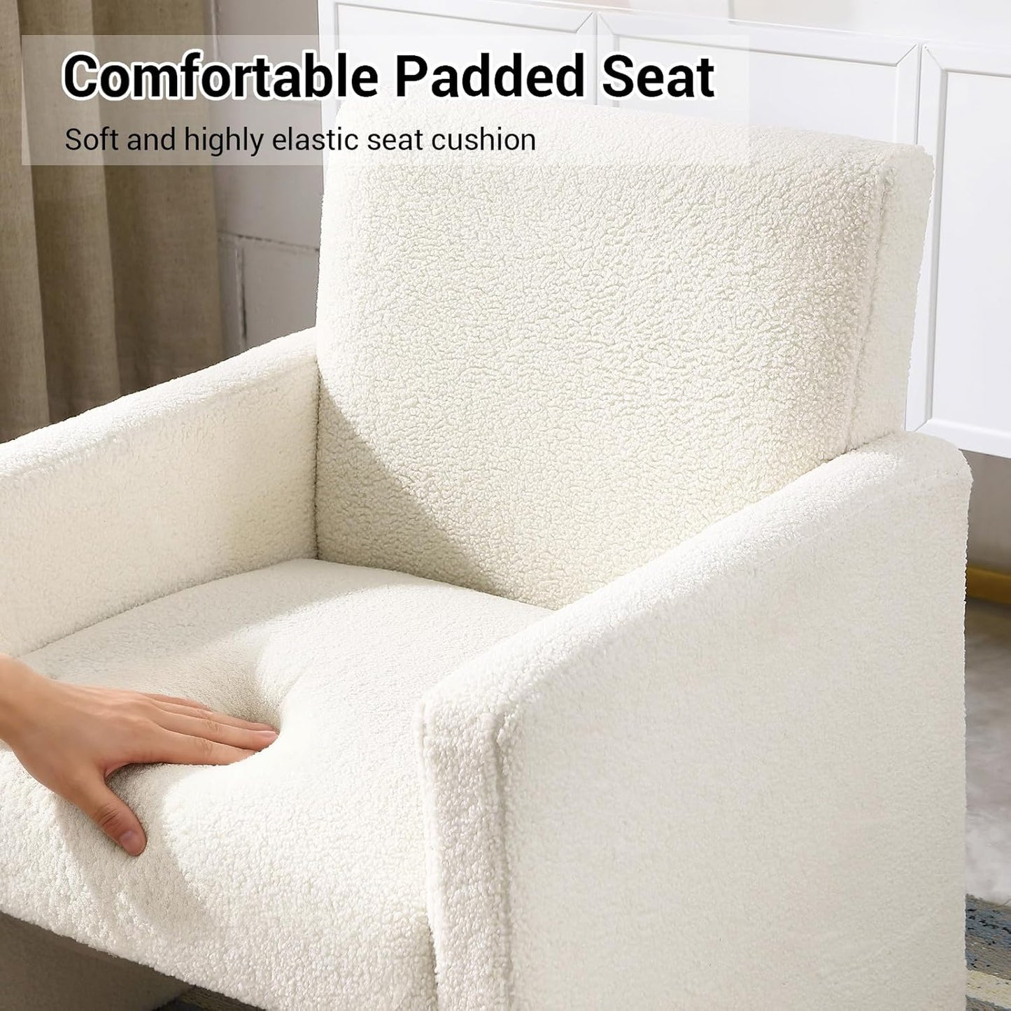 FUNKEEN Modern Accent Chair, 28” Wide Comfy Chairs for Living Room, Small Cozy Reading Chair for Bedroom, Sherpa Fabric Upholstered Lounge Armchairs with Wood Frame for Apartment, Office - White