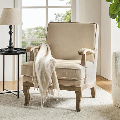 HULALA HOME Mid-Century Modern Accent Chairs Set of 2, Upholstered Lounge Arm Chair with Solid Wood Legs and Armrest, Removable Cushion Comfy Reading Armchair for Living Room, Bedroom, Balcony, Linen