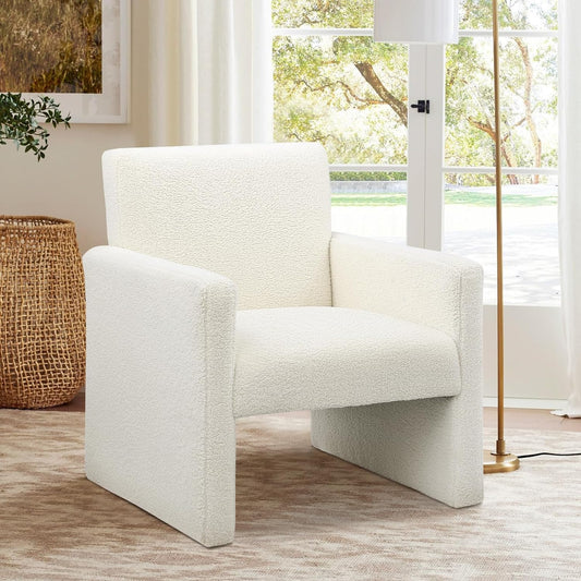 FUNKEEN Modern Accent Chair, 28” Wide Comfy Chairs for Living Room, Small Cozy Reading Chair for Bedroom, Sherpa Fabric Upholstered Lounge Armchairs with Wood Frame for Apartment, Office - White
