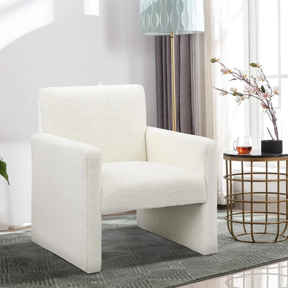 FUNKEEN Modern Accent Chair, 28” Wide Comfy Chairs for Living Room, Small Cozy Reading Chair for Bedroom, Sherpa Fabric Upholstered Lounge Armchairs with Wood Frame for Apartment, Office - White