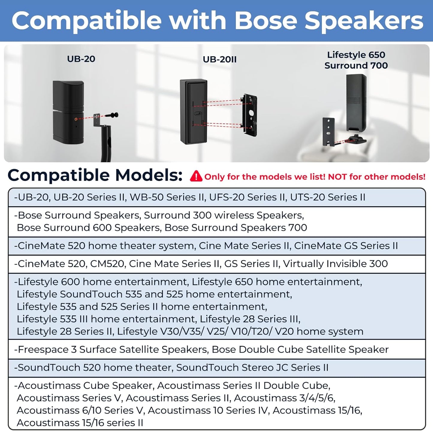 Pack of 1 Height Adjustable Stand for Bose Speaker Stands, with Slideconnect Bracket, for Surround 700, OmniJewel Lifestyle 650, CineMate GS Series II, for Bose 700 Speakers Stands