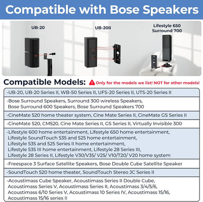 Pack of 1 Height Adjustable Stand for Bose Speaker Stands, with Slideconnect Bracket, for Surround 700, OmniJewel Lifestyle 650, CineMate GS Series II, for Bose 700 Speakers Stands