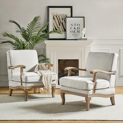 HULALA HOME Mid-Century Modern Accent Chairs Set of 2, Upholstered Lounge Arm Chair with Solid Wood Legs and Armrest, Removable Cushion Comfy Reading Armchair for Living Room, Bedroom, Balcony, Linen