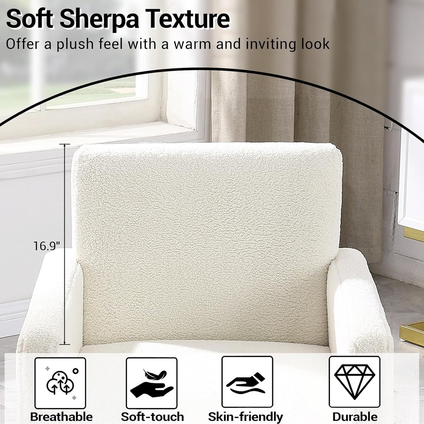 FUNKEEN Modern Accent Chair, 28” Wide Comfy Chairs for Living Room, Small Cozy Reading Chair for Bedroom, Sherpa Fabric Upholstered Lounge Armchairs with Wood Frame for Apartment, Office - White