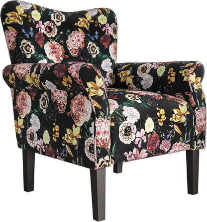 BELLEZE Modern Accent Chair, High Back Armchair, Upholstered Wingback Side Chair, Padded Single Sofa with Wooden Legs for Living Room, Bedroom - Green Blue Floral