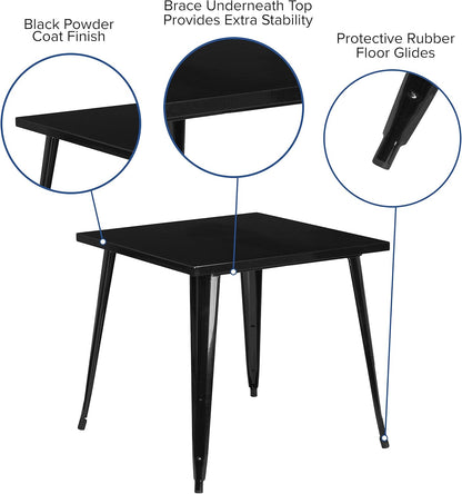 Flash Furniture Toby Commercial Grade 31.75" Square Black Metal Indoor-Outdoor Table