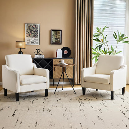 VINGLI Accent Chairs Set of 2 Living Room Chairs Light Brown Reading Chair for Bedroom Scooped Arm Chair Mid Century Modern Accent Chairs Upholstered Comfy Chair for Apartment, Waiting Room