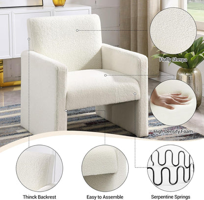 FUNKEEN Modern Accent Chair, 28” Wide Comfy Chairs for Living Room, Small Cozy Reading Chair for Bedroom, Sherpa Fabric Upholstered Lounge Armchairs with Wood Frame for Apartment, Office - White