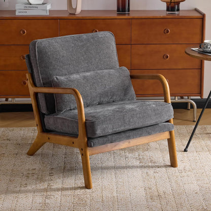 Karl home Accent Chair Mid-Century Modern Chair with Pillow Linen Fabric Upholstered Lounge Arm Chair with Solid Wood Frame & Soft Cushion for Living Room, Bedroom, Balcony, Beige
