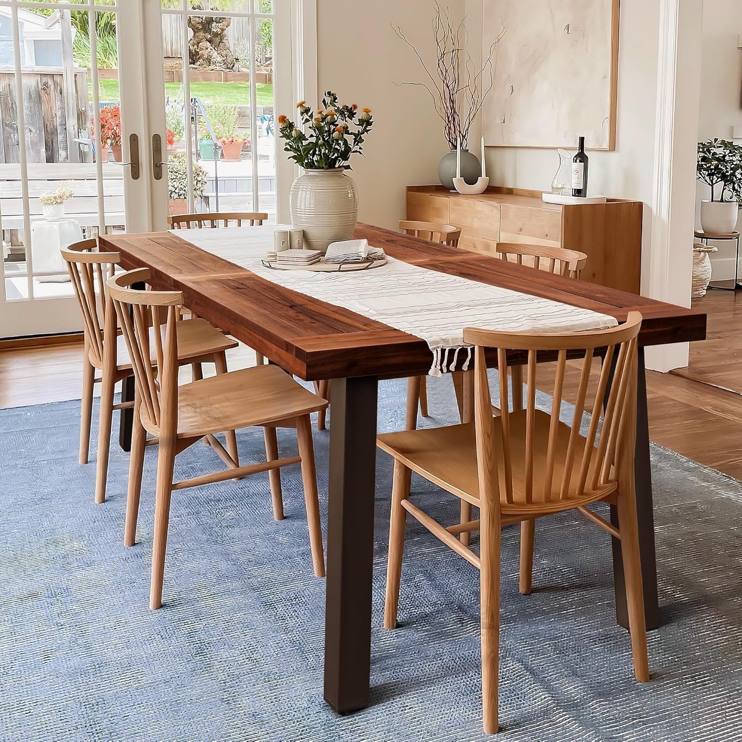 Devoko Home Acacia Wood Dining Table 6-Person Indoor Outdoor Table with Iron Legs, Sandblast Finish, Natural Stained, Rustic Metal, 69 * 33 * 30 inch (Natural)