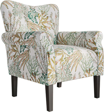 BELLEZE Modern Accent Chair, High Back Armchair, Upholstered Wingback Side Chair, Padded Single Sofa with Wooden Legs for Living Room, Bedroom - Green Blue Floral